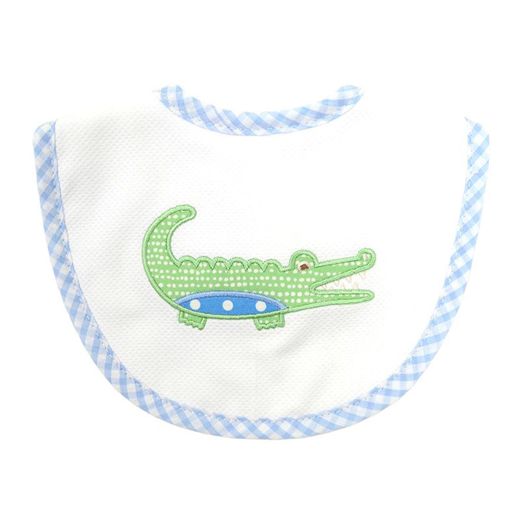 3 Marthas Blue Alligator Appliqued Boy's Baby Bib Blue Check Print
