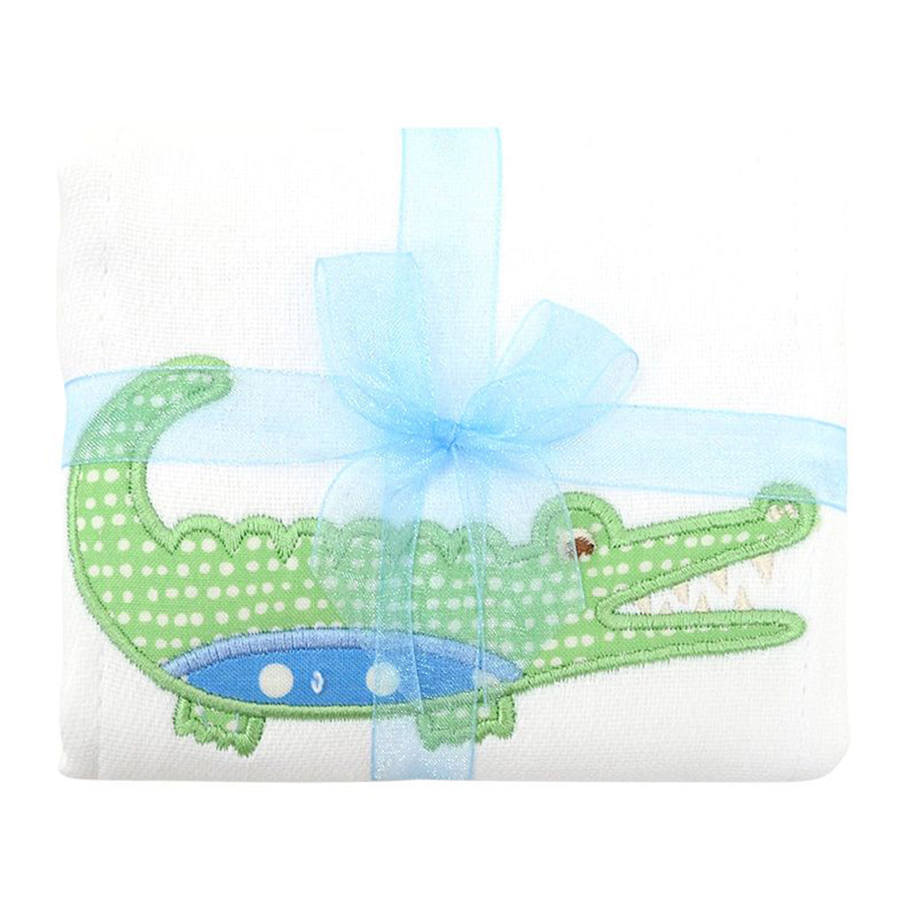 3 Marthas Blue Alligator Appliqued Baby Burp Cloth