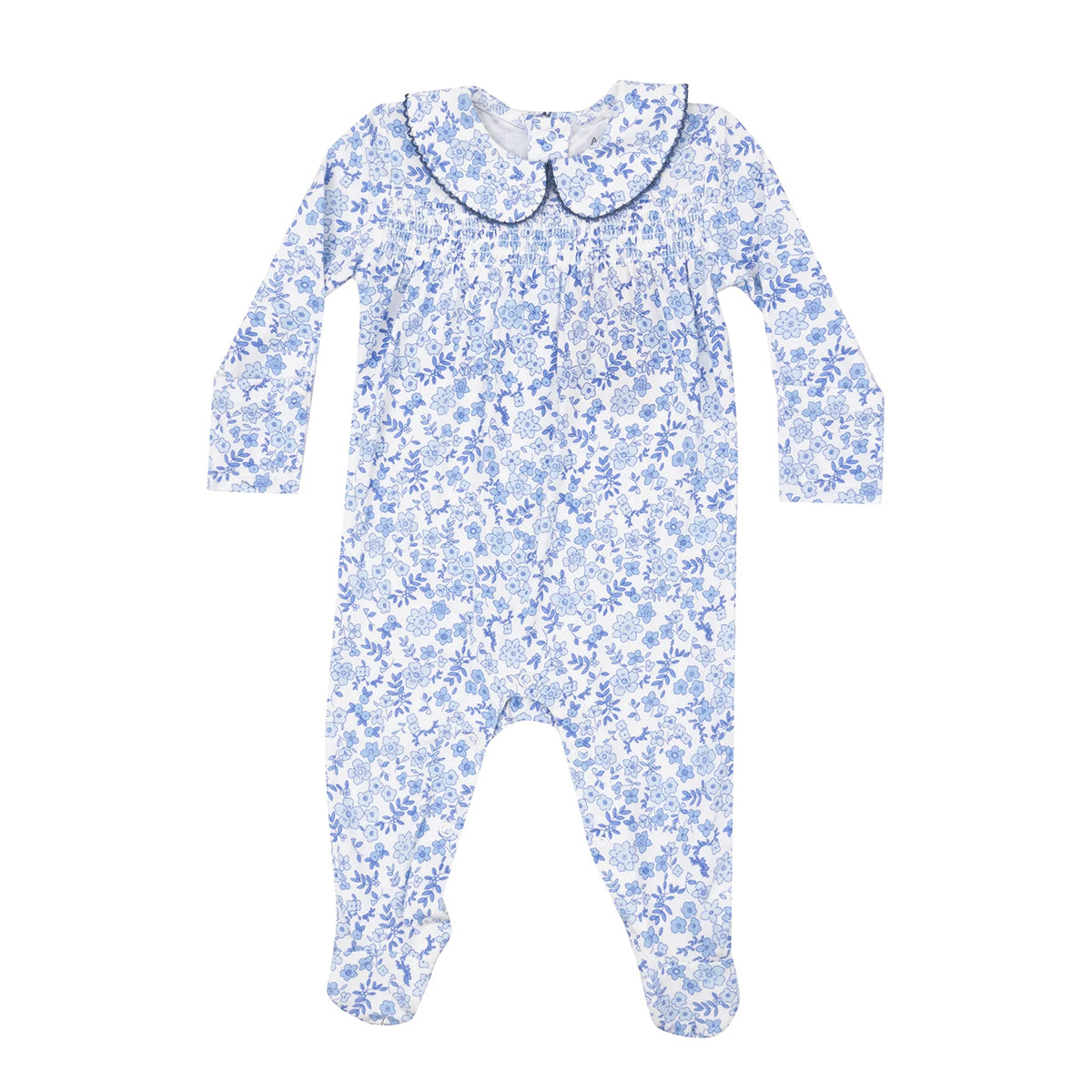 Angel Dear Baby Girl's Blue Calico Floral Smocked Footie