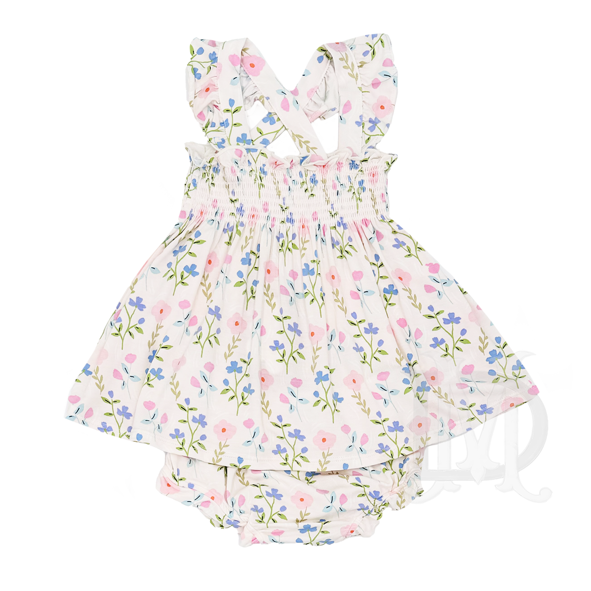 Angel Dear Baby Girl's Simply Pretty Floral Smocked Bloomer Set