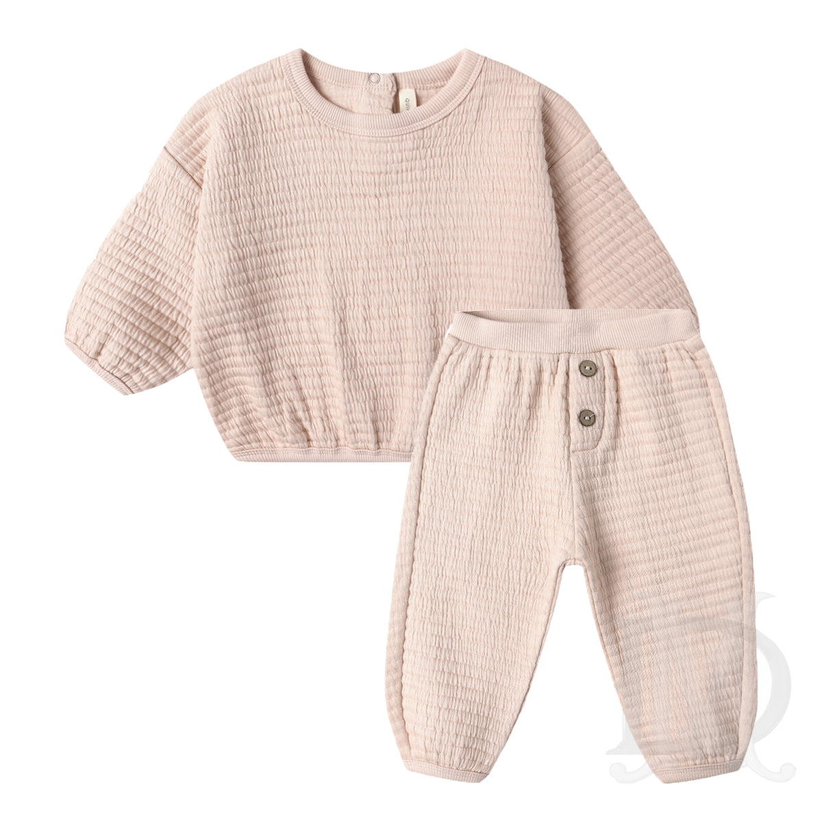 Quincy Mae Antique pink textured organic cotton baby girl set