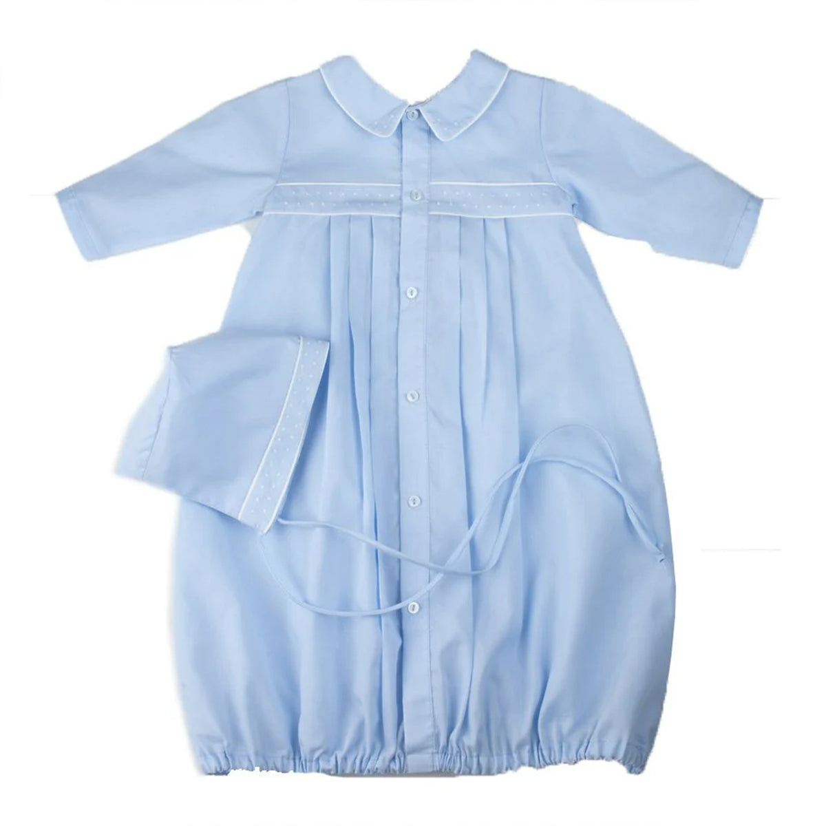 Boy's Blue Embroidered Dot Newborn Take Home Gown and Hat