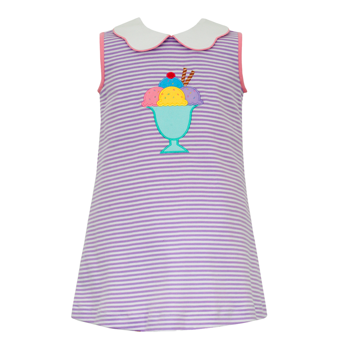 Little Girl's Ice Cream Sundae A-Line Knit Summer Appliqued Dress