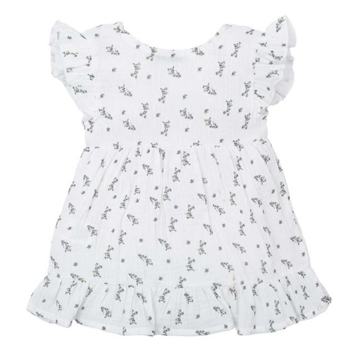 Dainty Floral Little Girl's Cotton Muslin Flutter Sleeve Dress