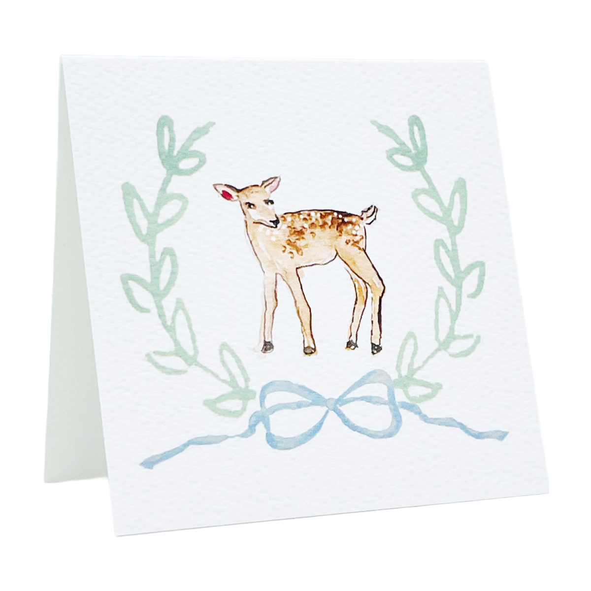 Baby Toddler Gift Enclosure Card Deer with Blue Bow