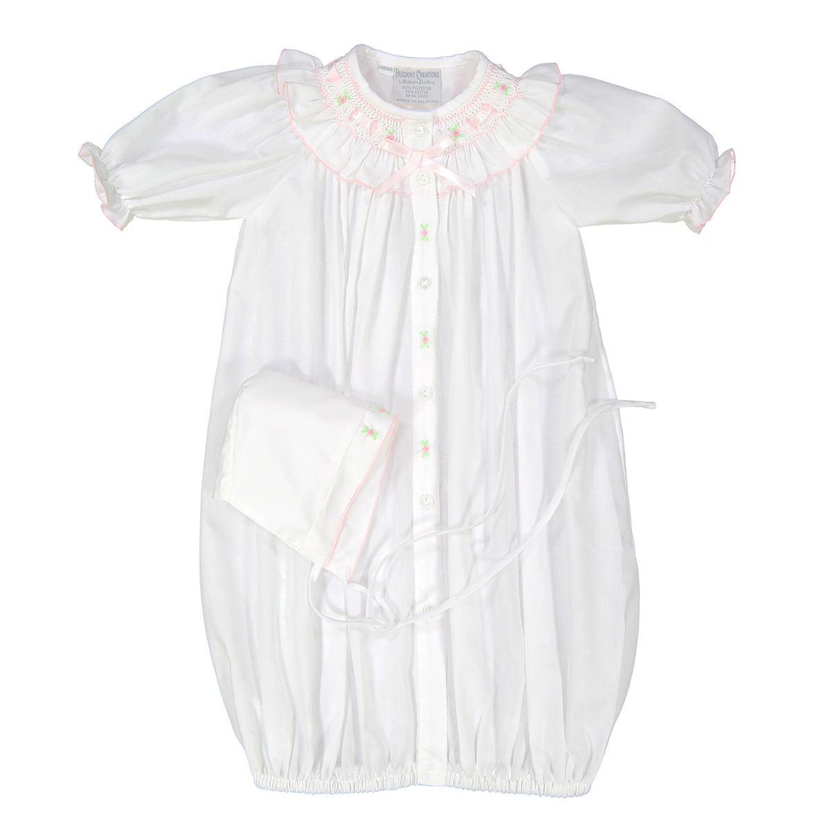 Newborn White Ribbon Smocked Take Home Gown and Bonnet