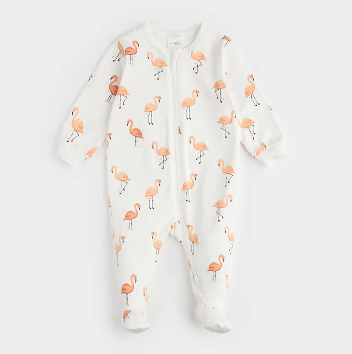 Organic Cotton Flamingos Print Zippered Footie 