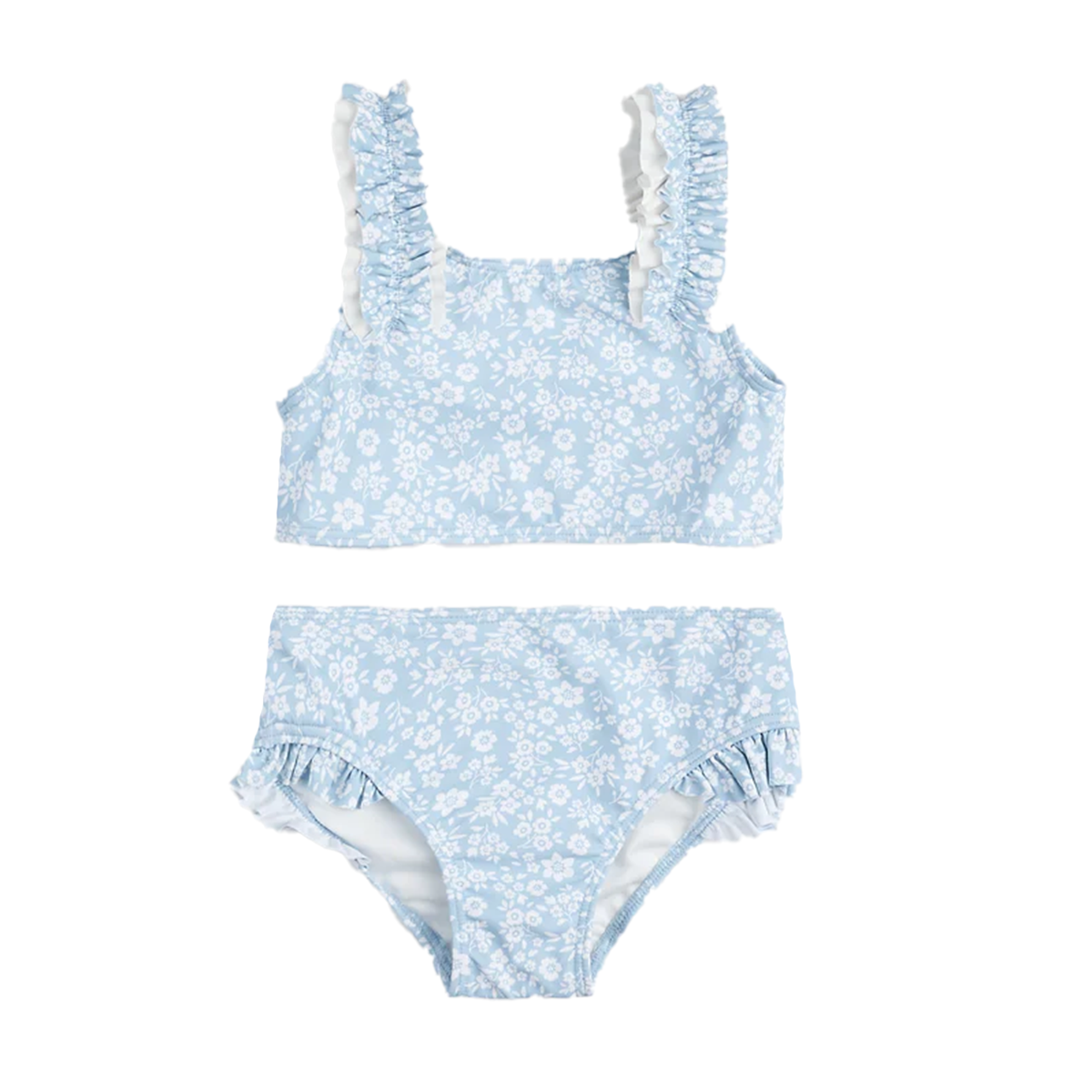 Toddler Girl's Sky Blue Floral Print Two-Piece Swimsuit