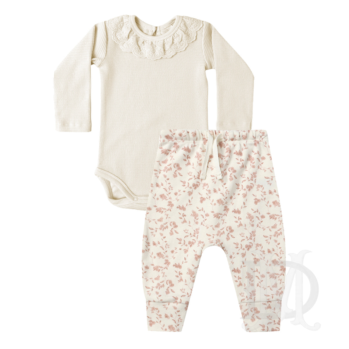Quincy Mae French Garden organic cotton rose pink floral baby girl jogger set