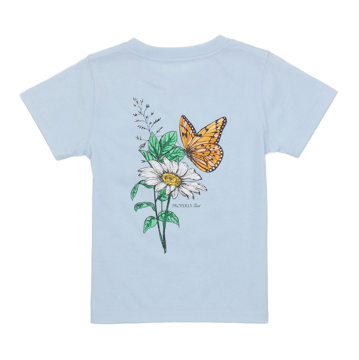 Properly Tied Toddler Girl's Butterfly on Periwinkle Blue Logo T-Shirt