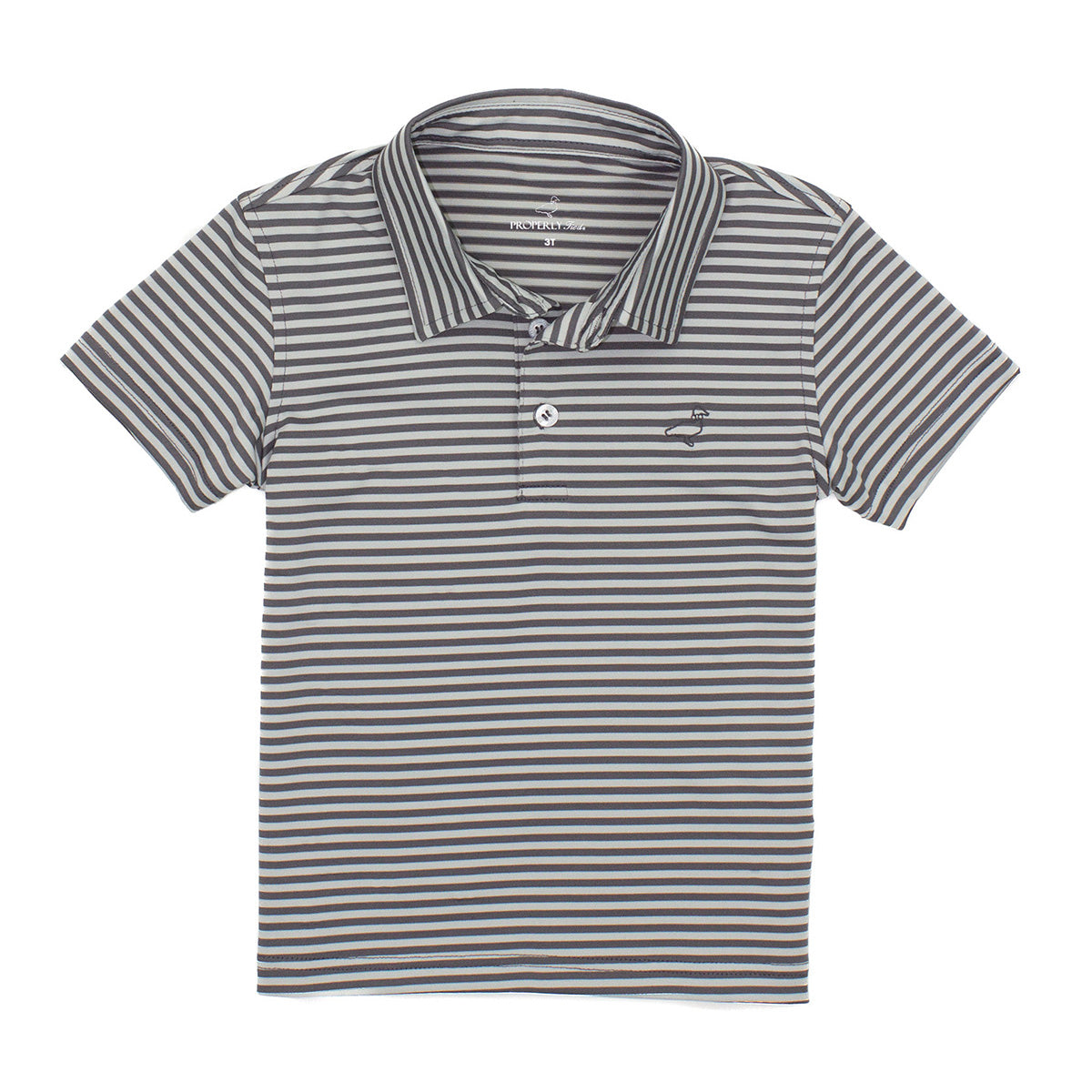 Properly Tied Boy's Granite Grey Stripe Waverly Performance Polo Shirt