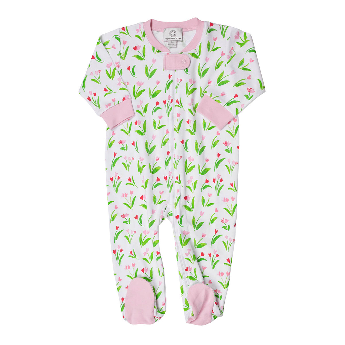 Baby Girl's Heart Blooms Zip Front Footie Pajama by The Proper Peony
