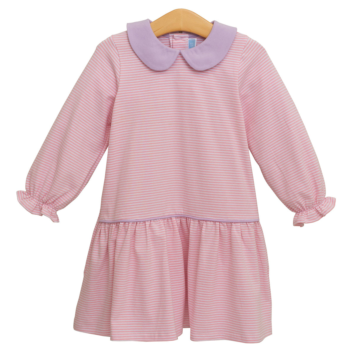 Pink striped dress with a lavender collar