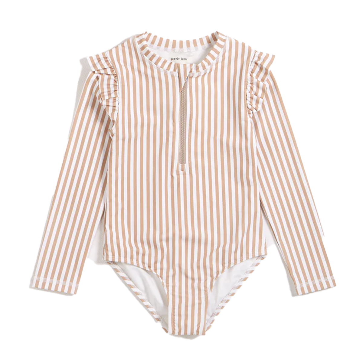 Khaki Striped Toddler Girl's One-Piece Long Sleeve Swimsuit