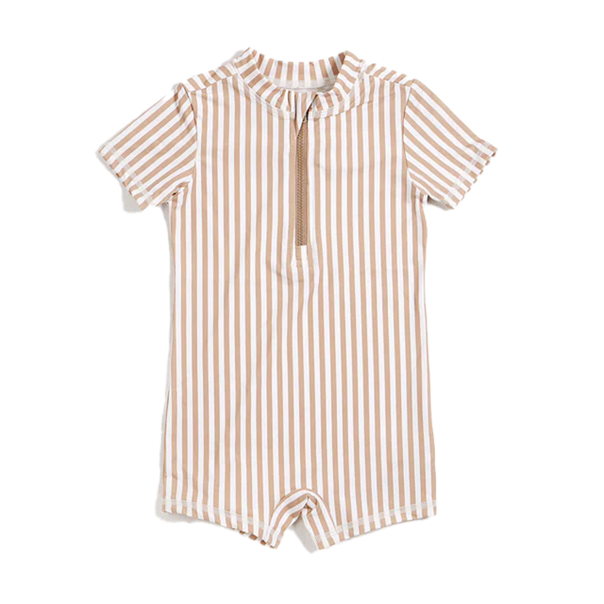 Khaki Striped Baby Boy's One-Piece Rashguard Swimsuit