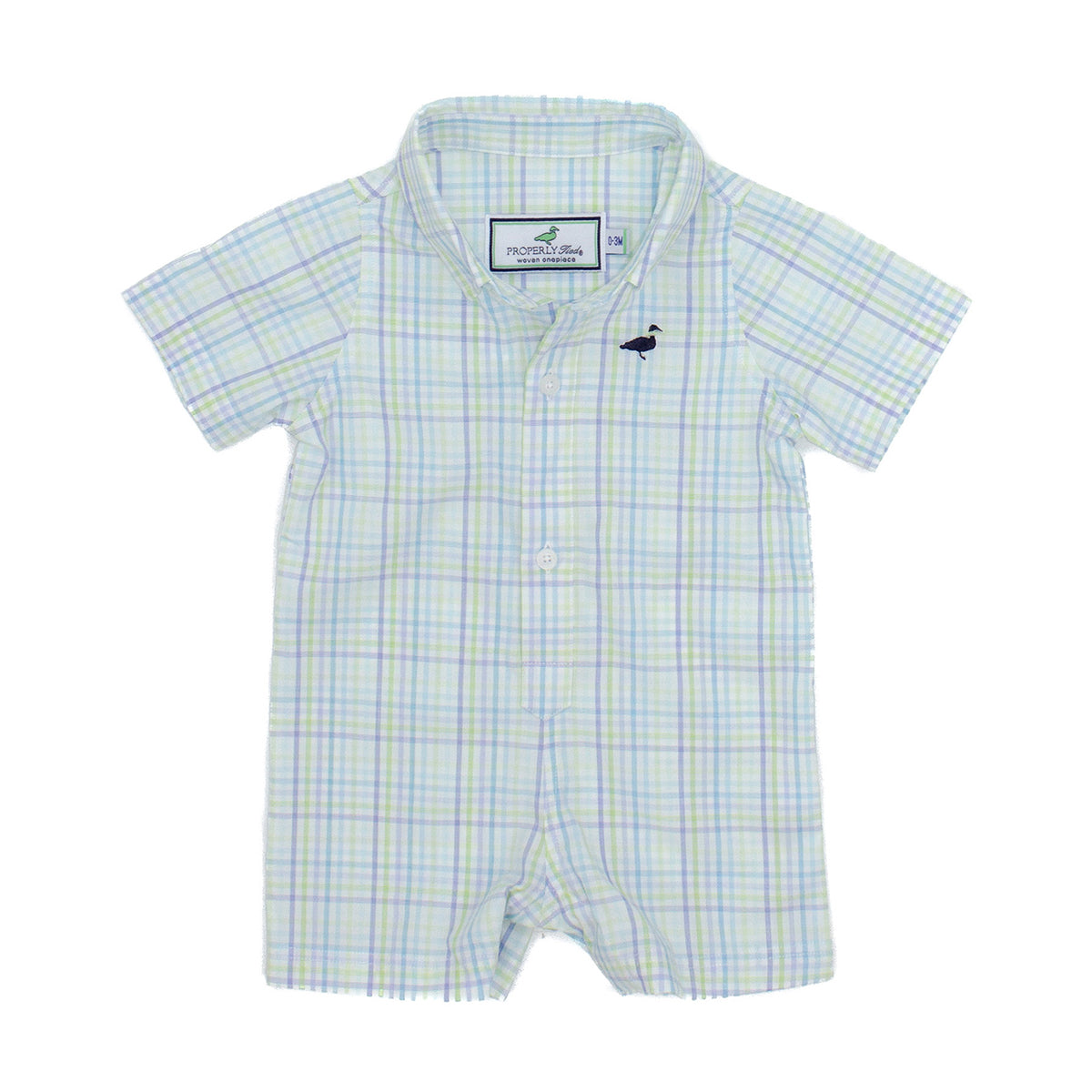 Baby Boy's Laguna Plaid Short Sleeve Romper by Properly Tied
