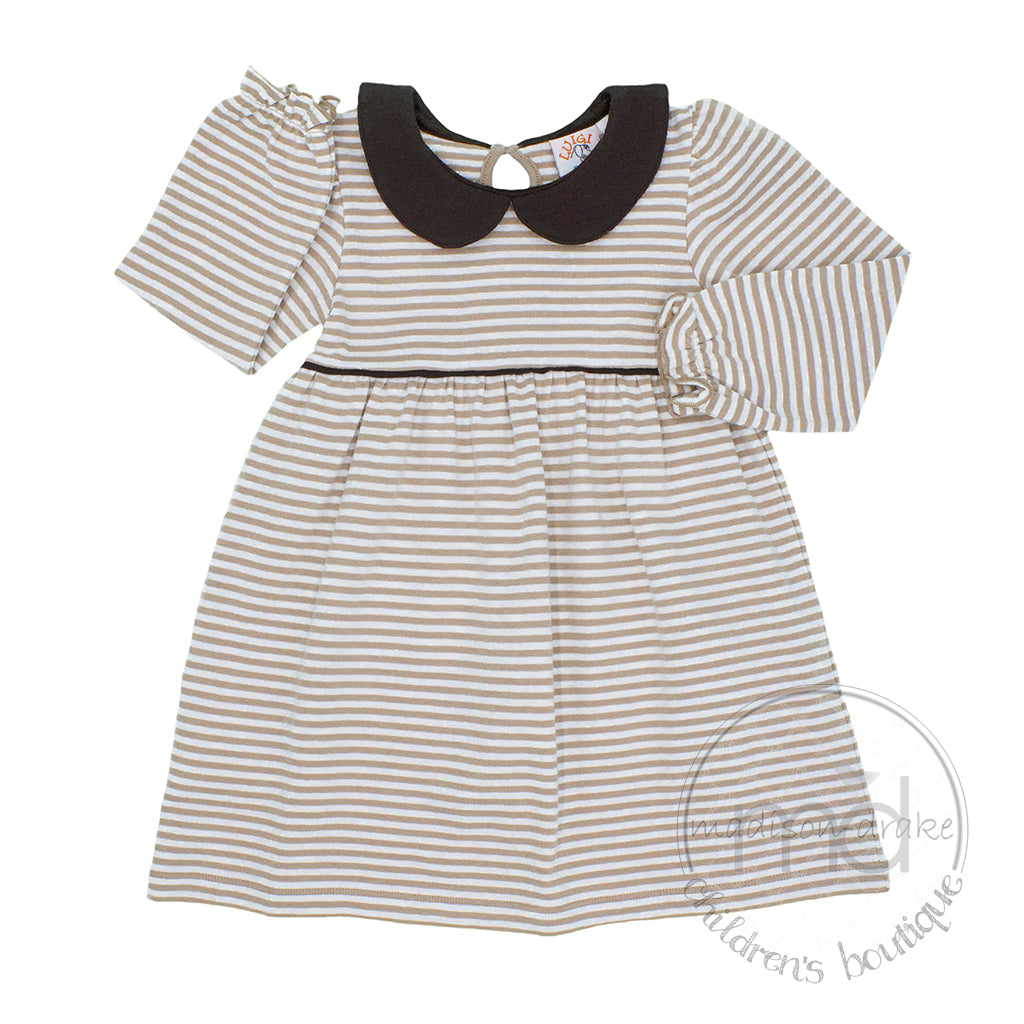 Little Girl's Tan Stripe Knit Monogrammable Dress by Luigi Kids
