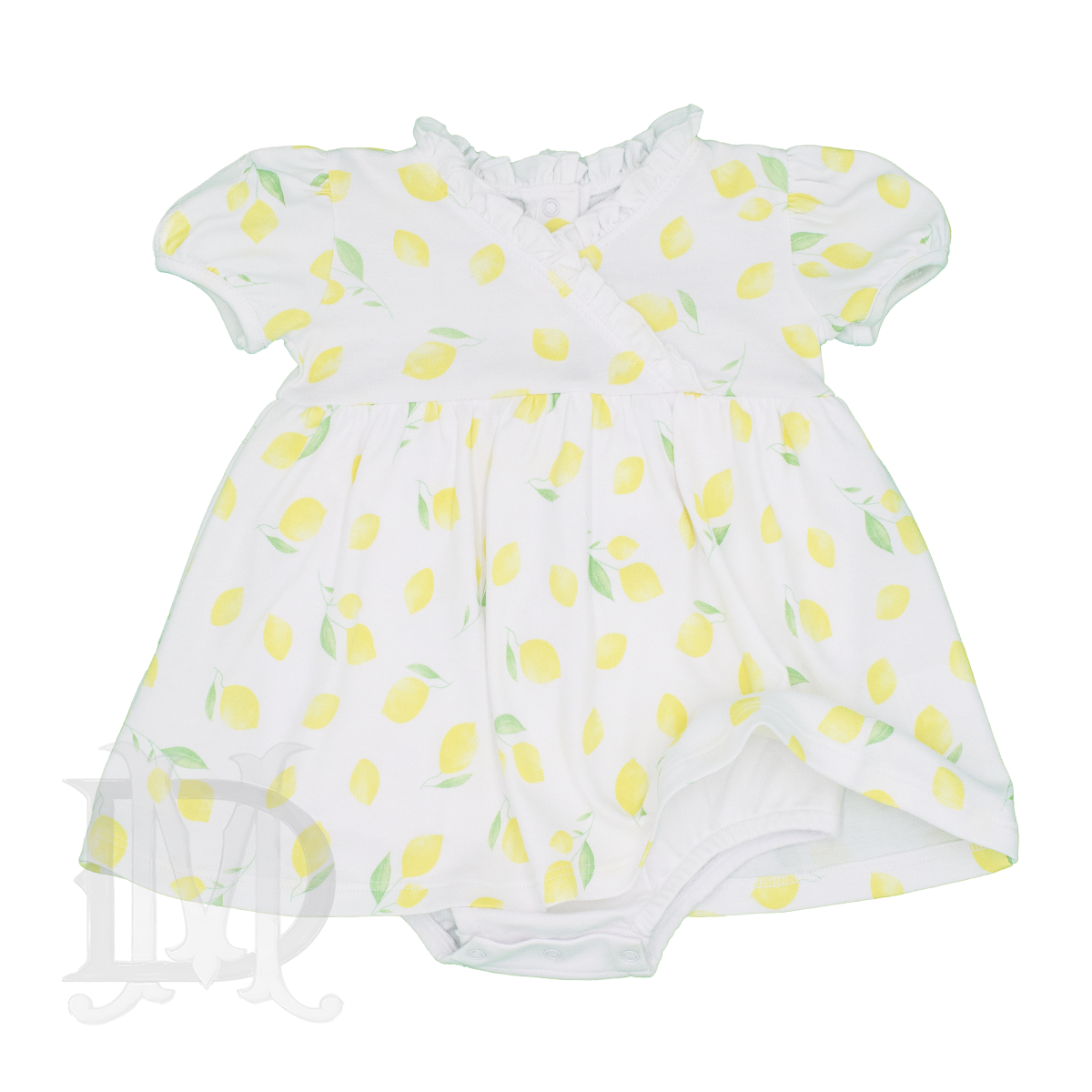 Girl's Lemon Print Pima Onesie Dress by Lyda Baby