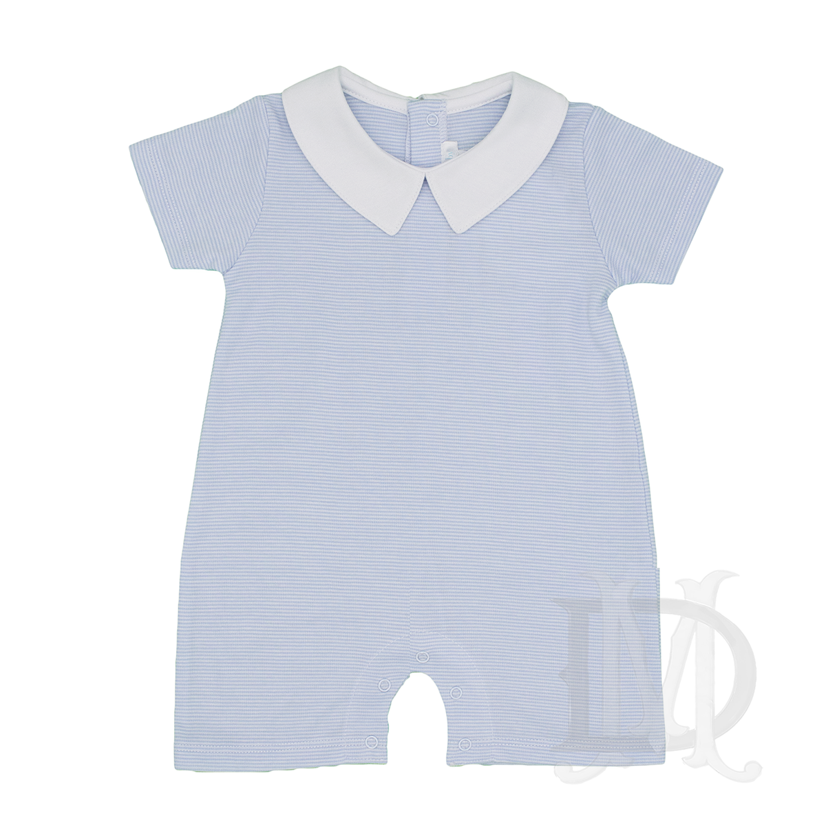 Boy's Blue Stripe Pima Cotton Short Romper by Lyda Baby