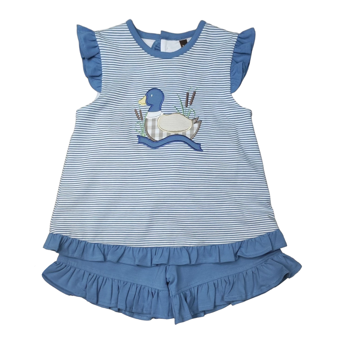 Toddler Girl's Appliqued Mallard Duck Ruffled Shorts Set Banana