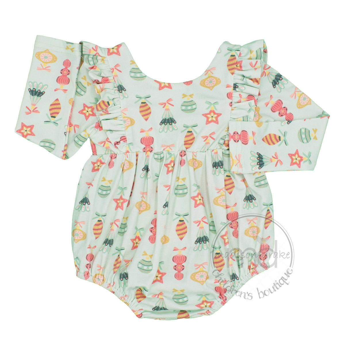 Baby Girl's Christmas Ornaments Bubble Romper by Ollie Jay