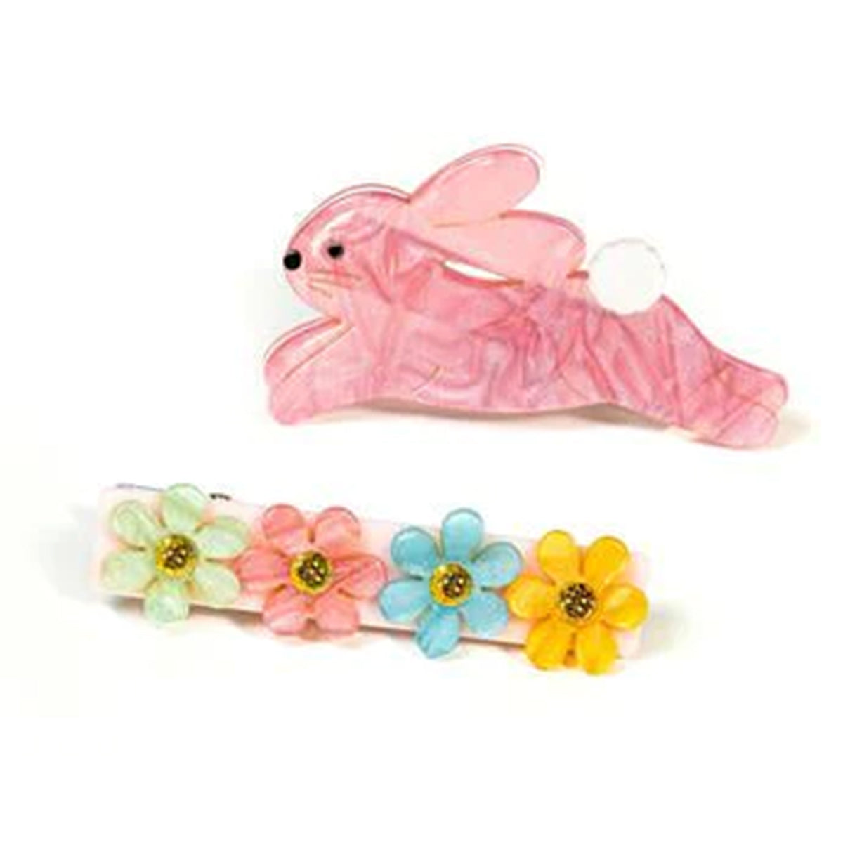 Hop Bunny Easter Pearlized Acrylic Hair Clips Set Lilies & Roses