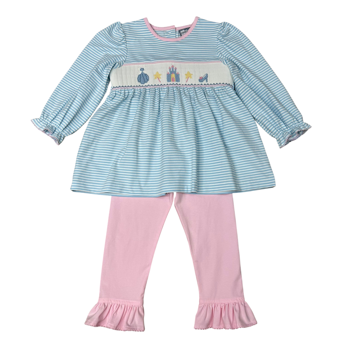 Smocked Princess Pant Set Pink and Blue Fairytale