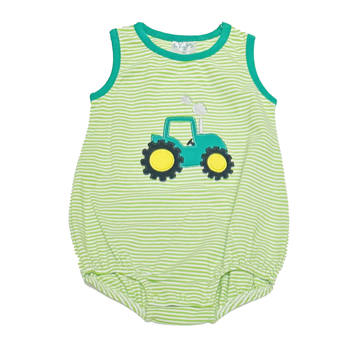 Boy's Appliqued Green Tractor Knit Sleeveless Bubble