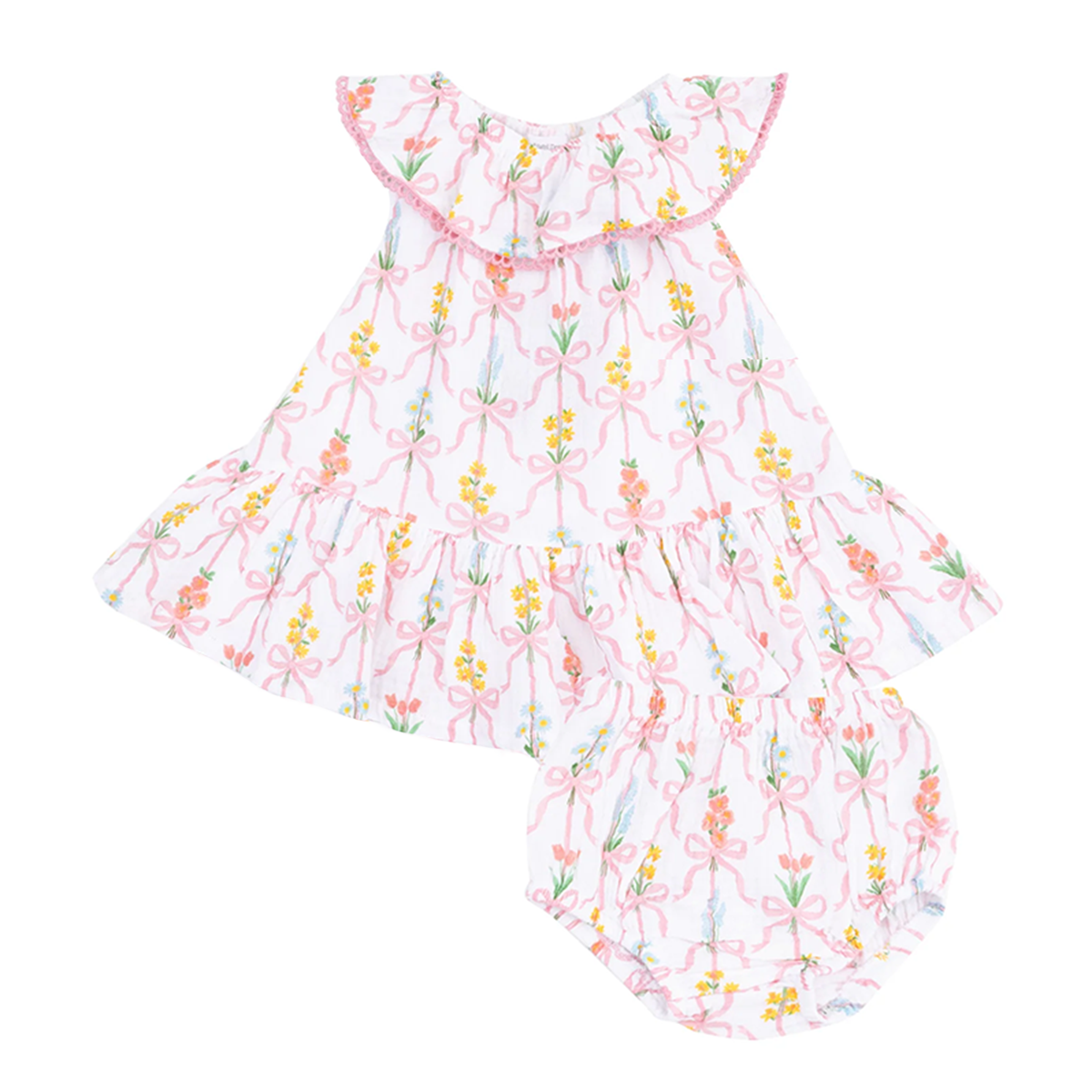 Toddler Girl Ribbon Bouquets Round Collar Dress Bloomer Set Angel Dear Madison-Drake Children's Boutique Toddler Girl Ribbon Bouquets Round Collar Dress Bloomer Set Angel Dear Madison-Drake Children's Boutique