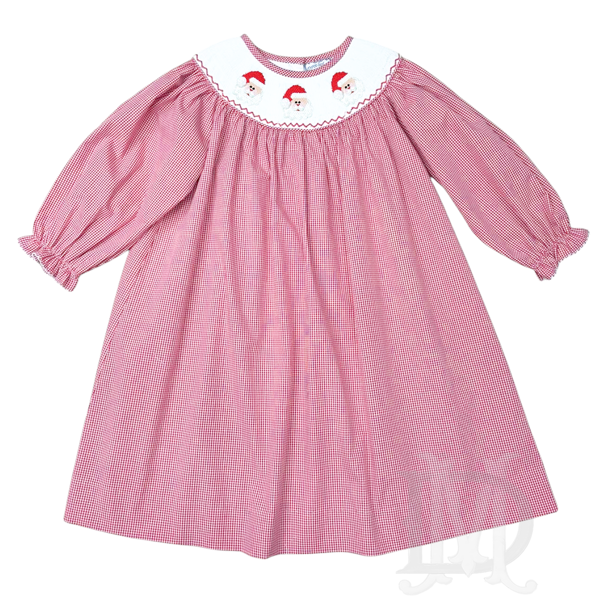 Santa Smocked Bishop Dress Red Gingham Christmas Dress for Girls Madison-Drake Children's Boutique Santa Smocked Bishop Dress Red Gingham Christmas Dress for Girls Madison-Drake Children's Boutique