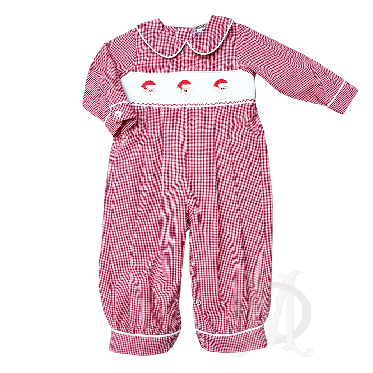 Baby Boy Santa Smocked Romper – Red Check Long Sleeve Christmas Outfit – Madison-Drake Children's Boutique