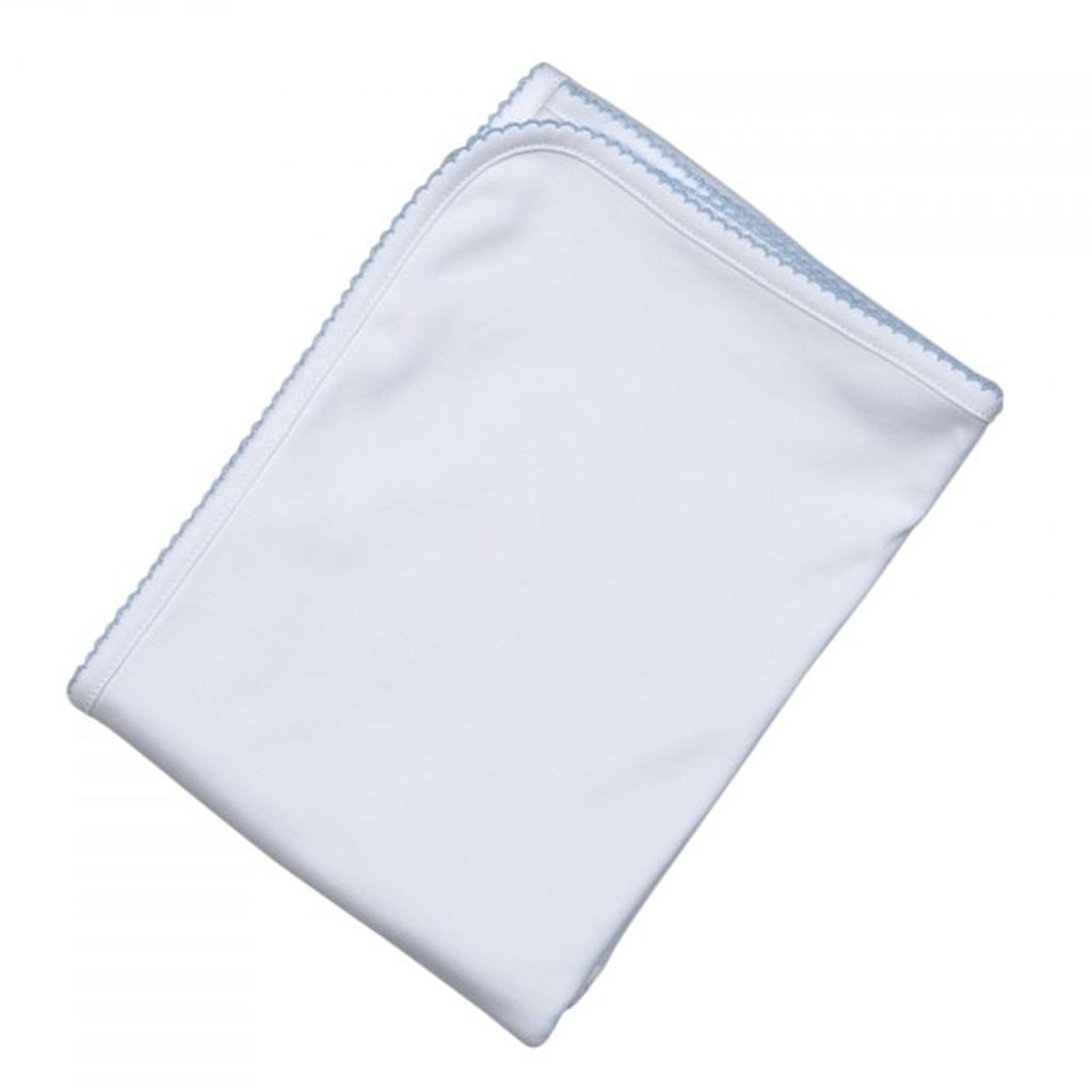 Baby Loren Boy's Receiving Blanket White with Blue Trim