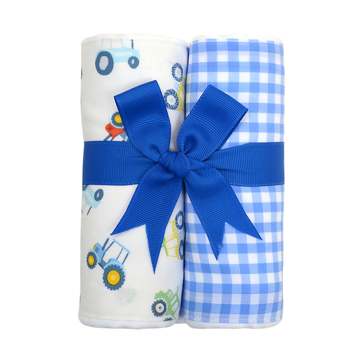 3 Marthas Tractor and Blue Check Fabric Burp Pads Gift Set