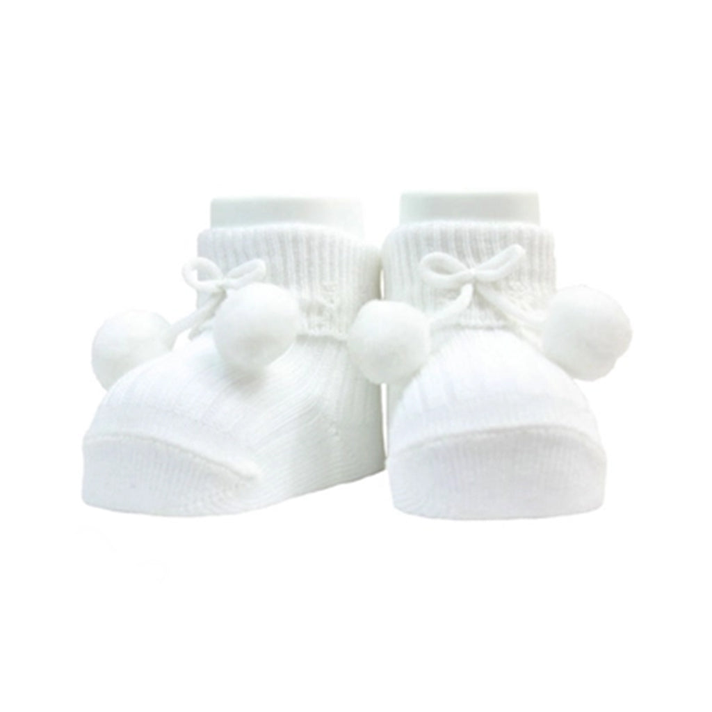 Carlomagno Baby Girl's Newborn White Pompom Socks