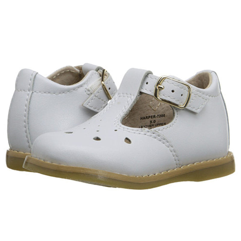 Footmates Girls Harper White T-Strap Shoes - Madison-Drake Children's Boutique