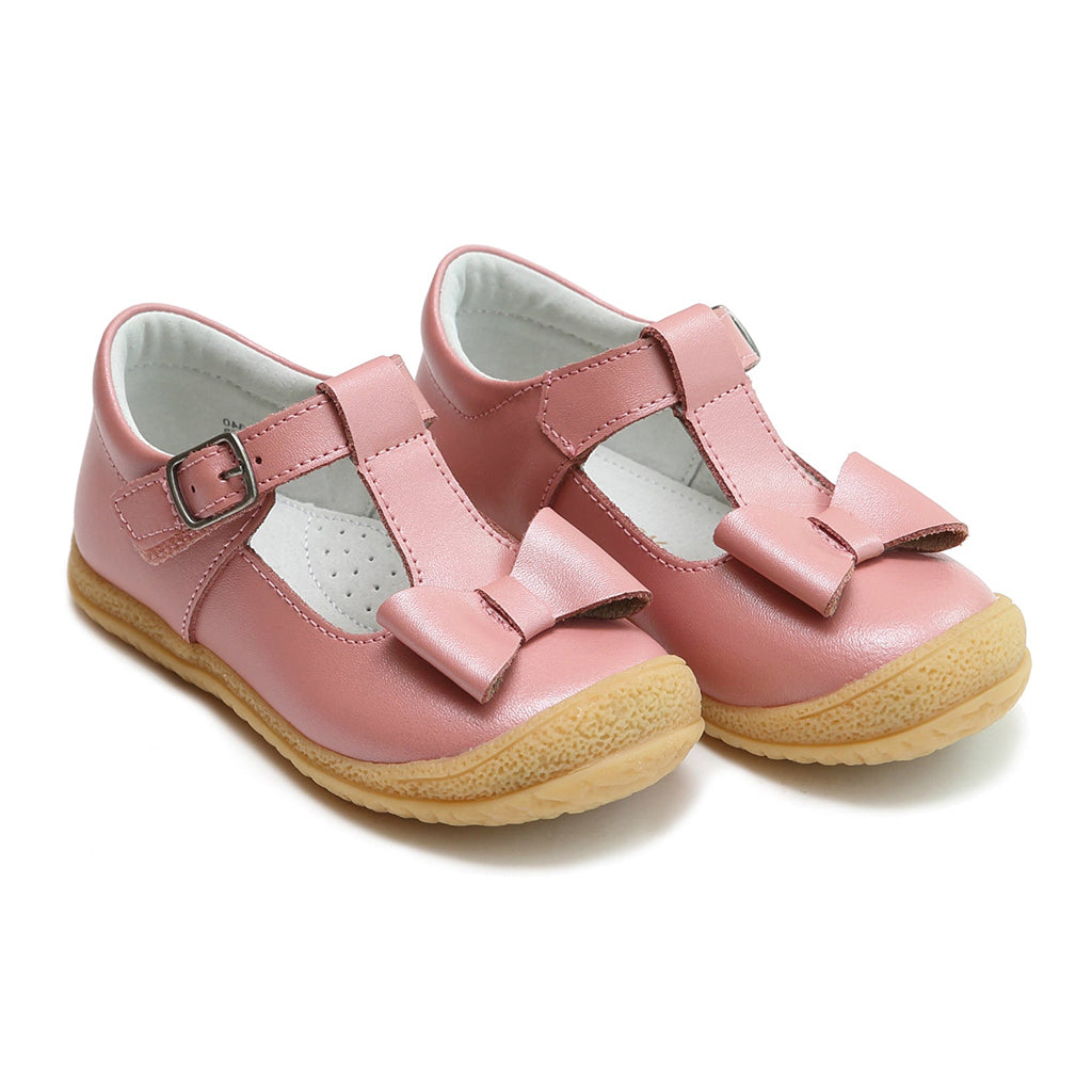 L'Amour Little Girl's Rose Pink T-Strap Mary Jane Bow Shoes