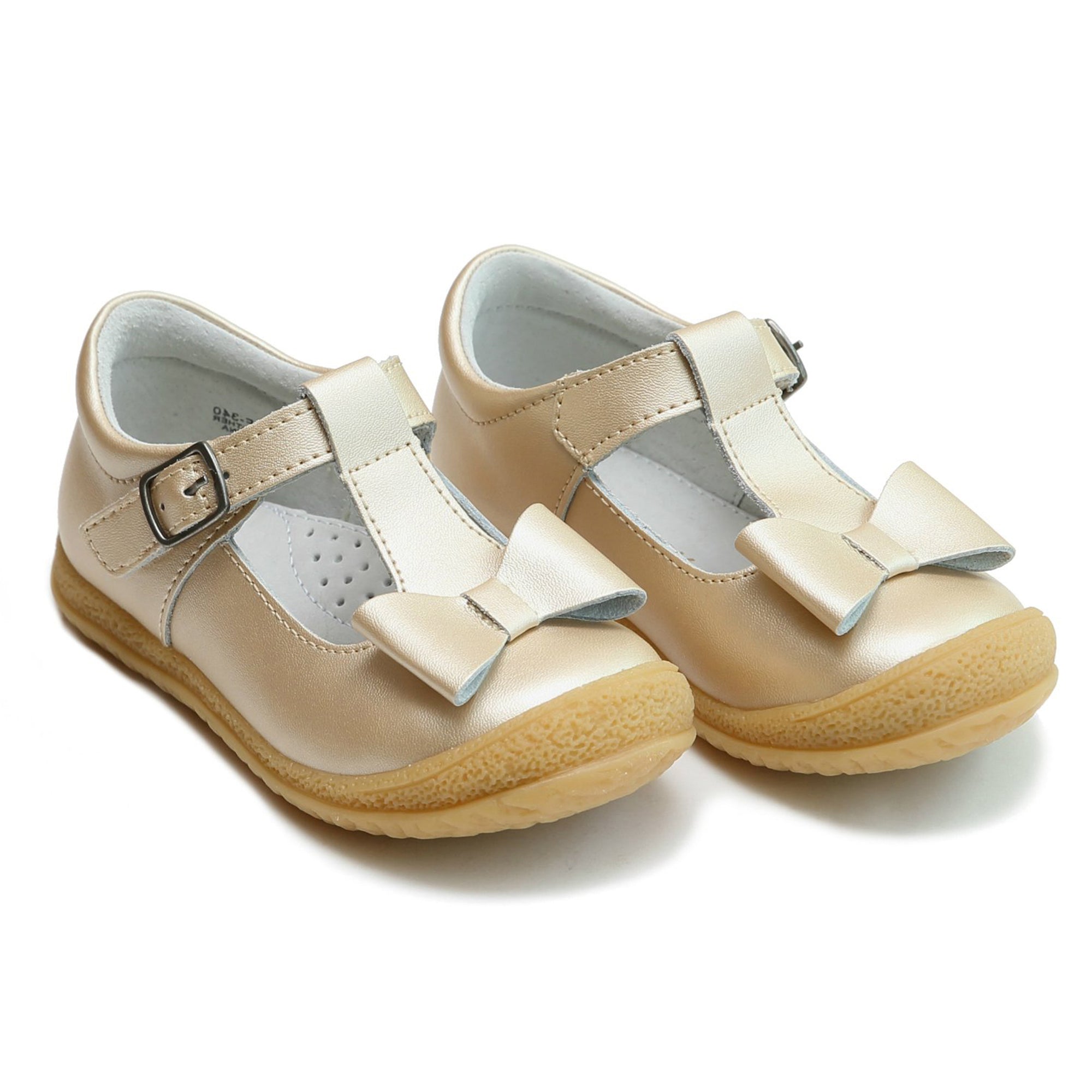 L'Amour Little Girl's Champagne Shimmer T-Strap Mary Jane Bow Shoes