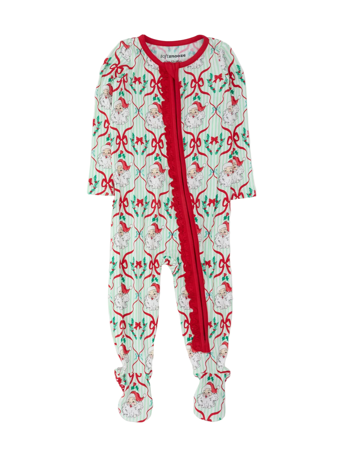 Baby Girls Dear Santa Green Stripe Christmas One Piece Pajama