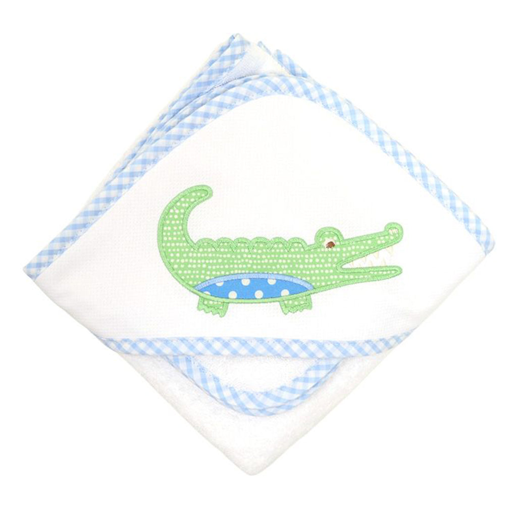 3 Marthas Blue Alligator Appliqued Baby Bath Towel and Washcloth Gift Set