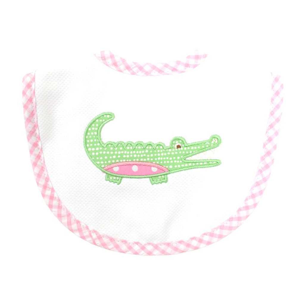 3 Marthas Pink Alligator Appliqued Girl's Medium Baby Bib Pink Check
