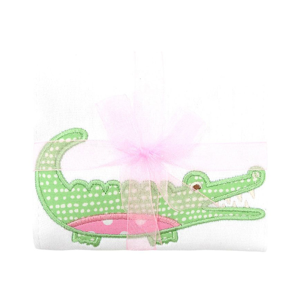 3 Marthas Pink Alligator Appliqued Baby Burp Cloth