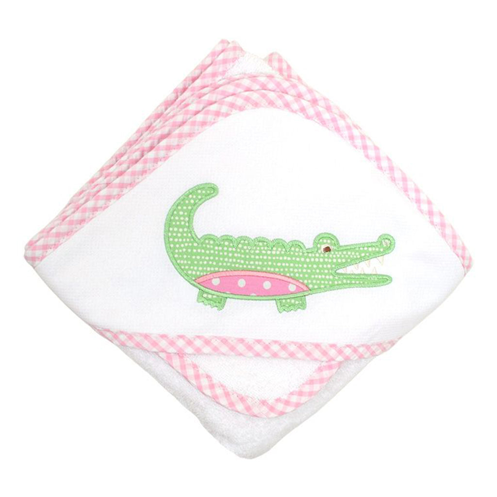 3 Marthas Pink Alligator Appliqued Baby Bath Towel and Washcloth Gift Set