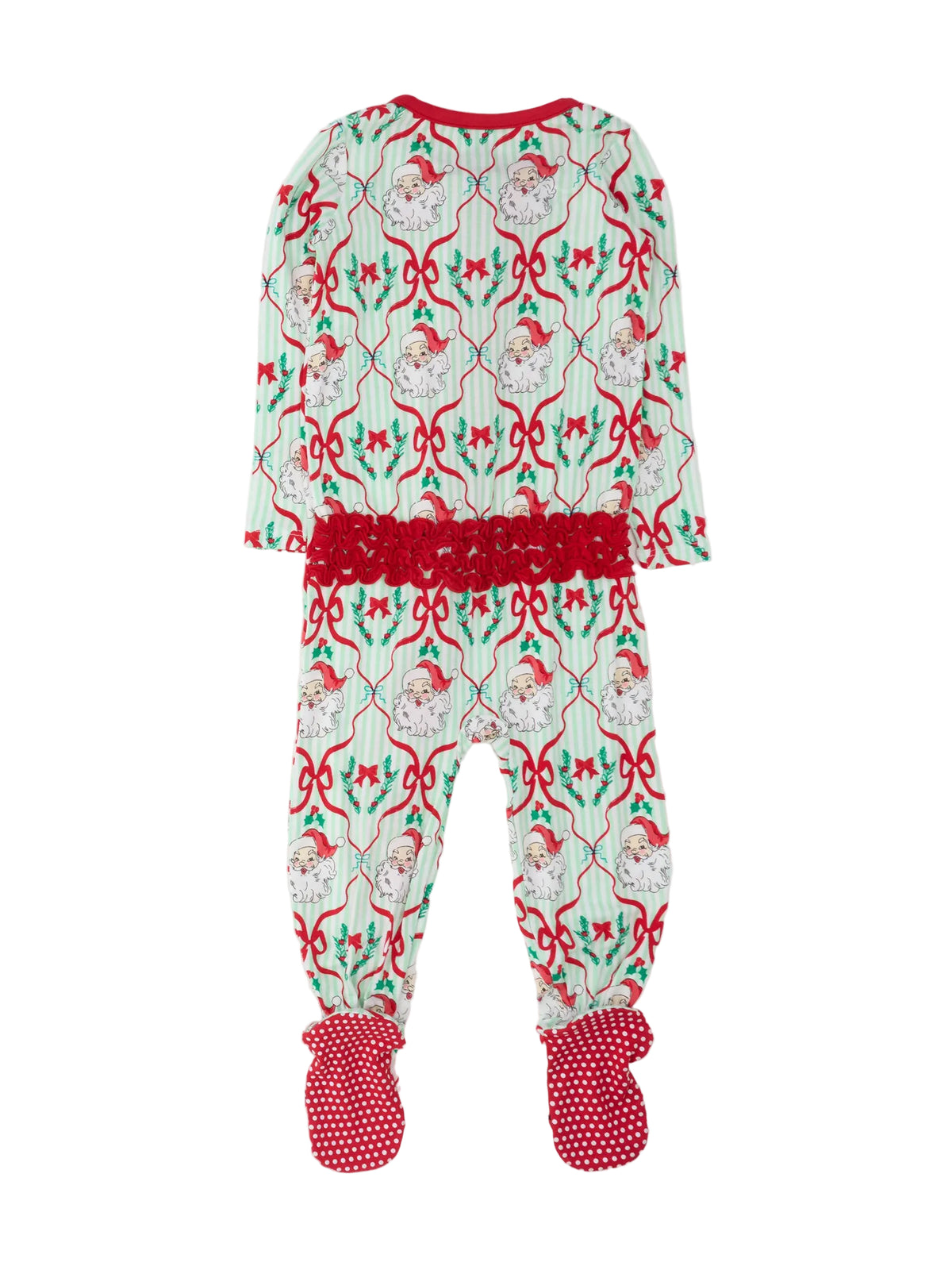 Baby Girls Dear Santa Green Stripe Christmas One Piece Pajama