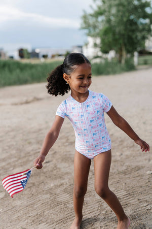 Little Girl’s Patriotic Flags Zoey Swimsuit