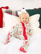 Baby Girls Dear Santa Green Stripe Christmas One Piece Pajama