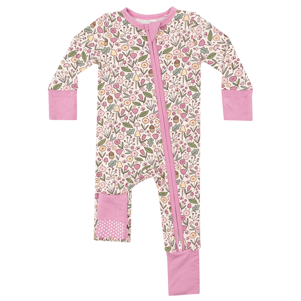 Girl's Acorn Floral Zippered Romper