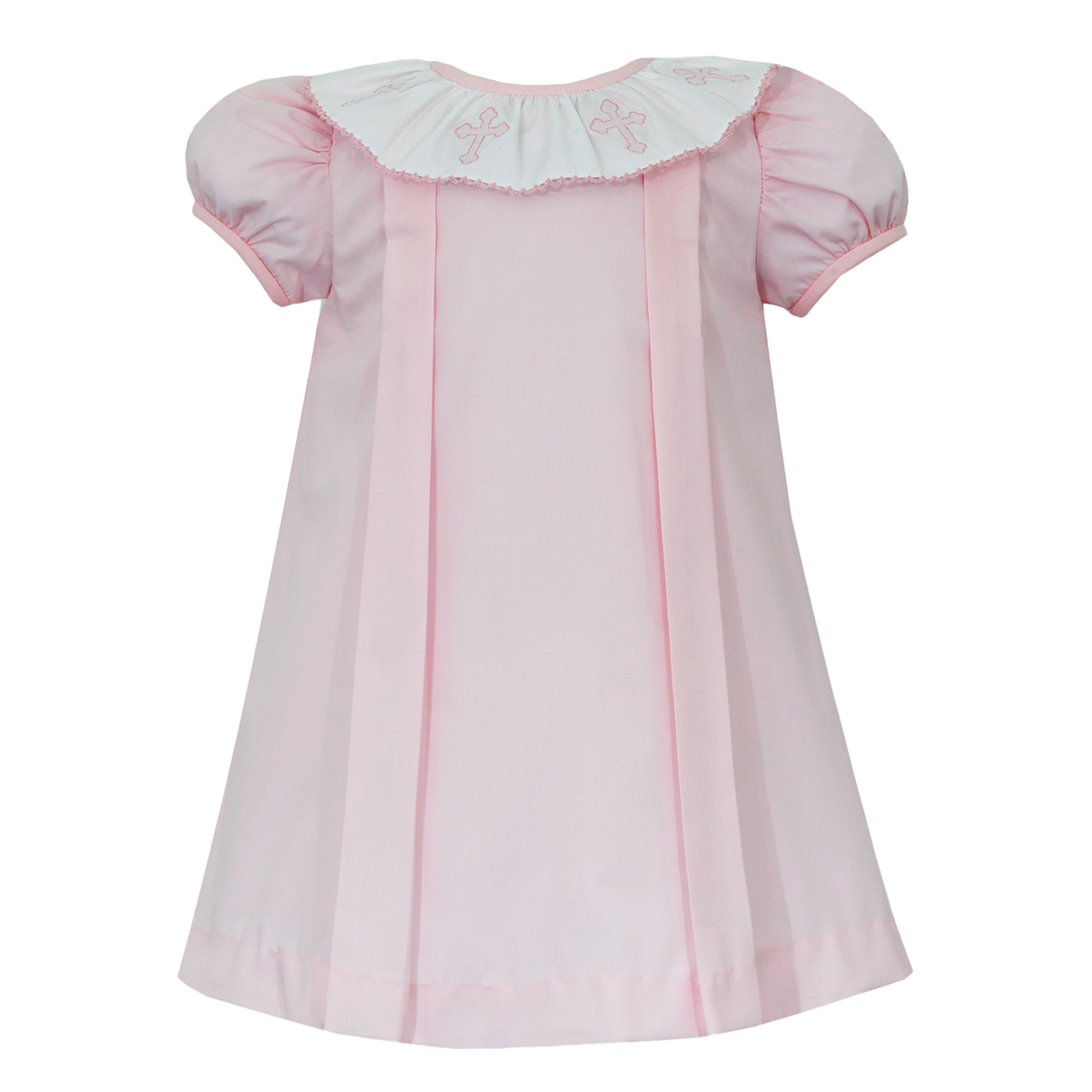 Embroidered Crosses Girl's Pink Easter Dress by Anavini