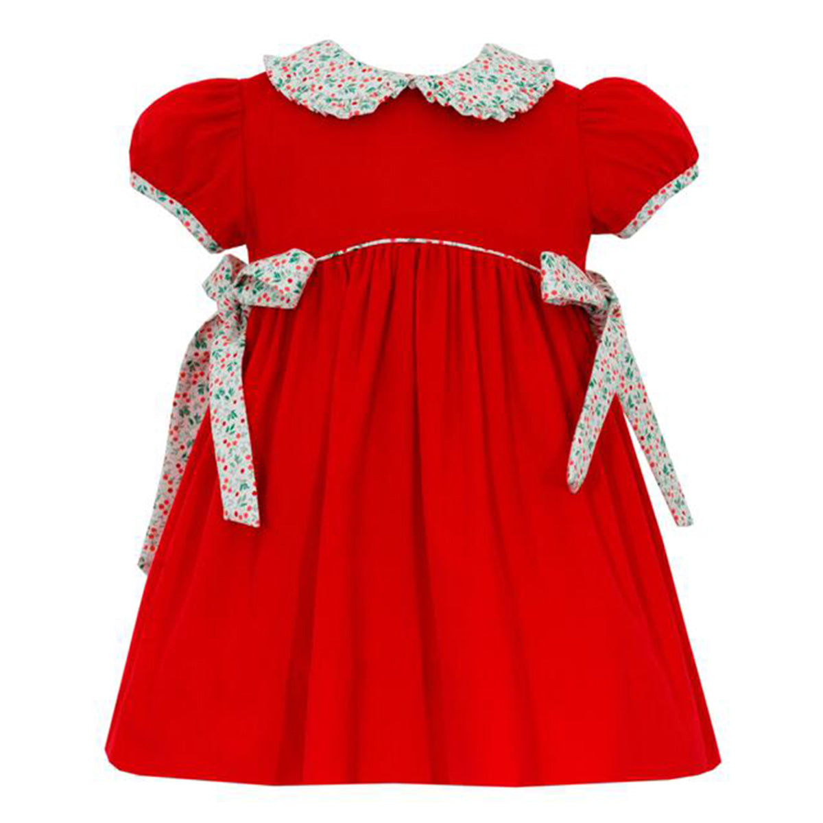 Anavini Red Smocked Dress with White Collar