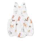 Ivory muslin baby boy sunsuit with allover dog print
