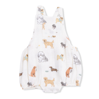 Ivory muslin baby boy sunsuit with allover dog print